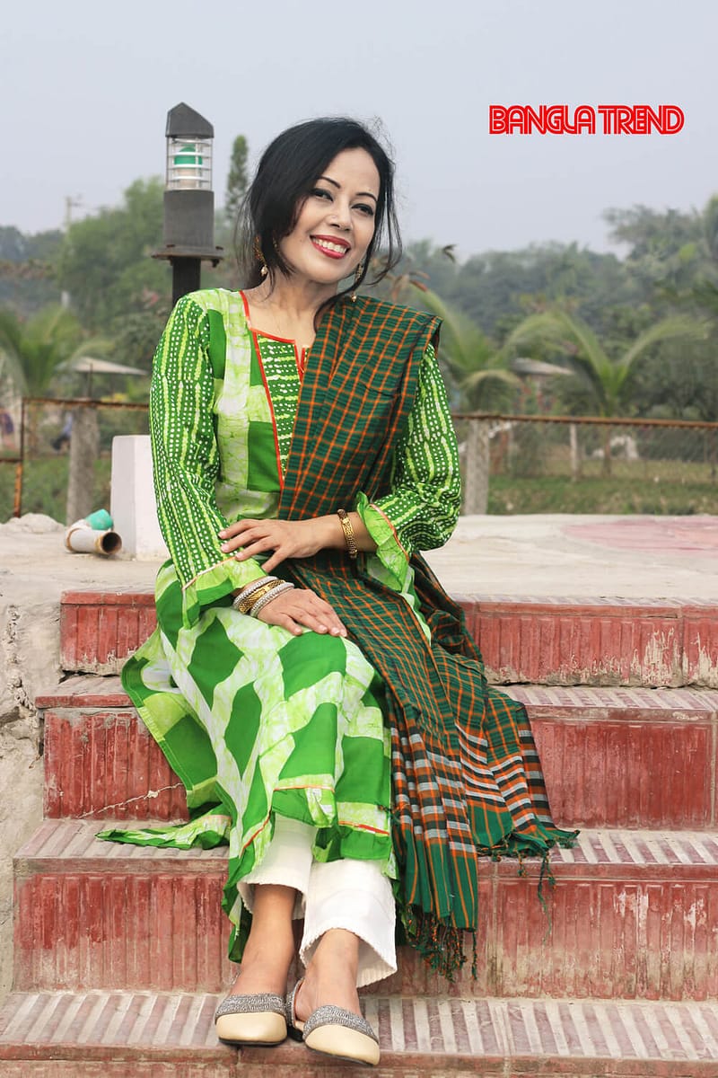 Green Wax Batik Kurti with Orna