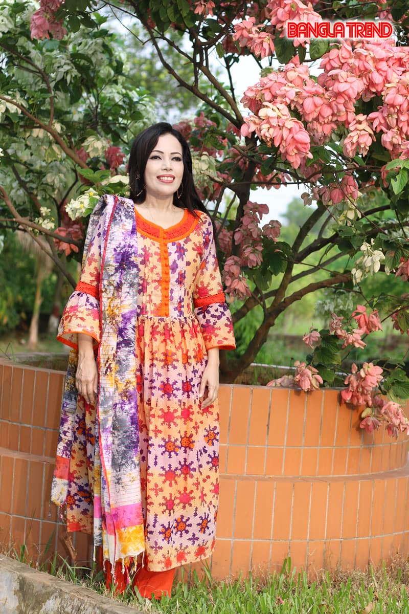 Colorful Wax Dyed Shade Printed Cotton Kurti