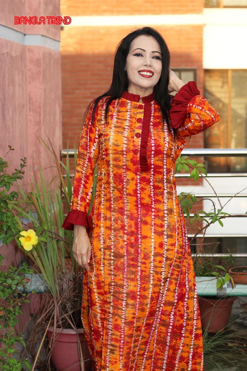 Classic High Neck Batik Printed Cotton Kameez