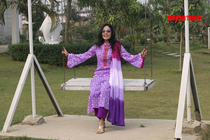 Purple Wax Batik Kurti with Orna